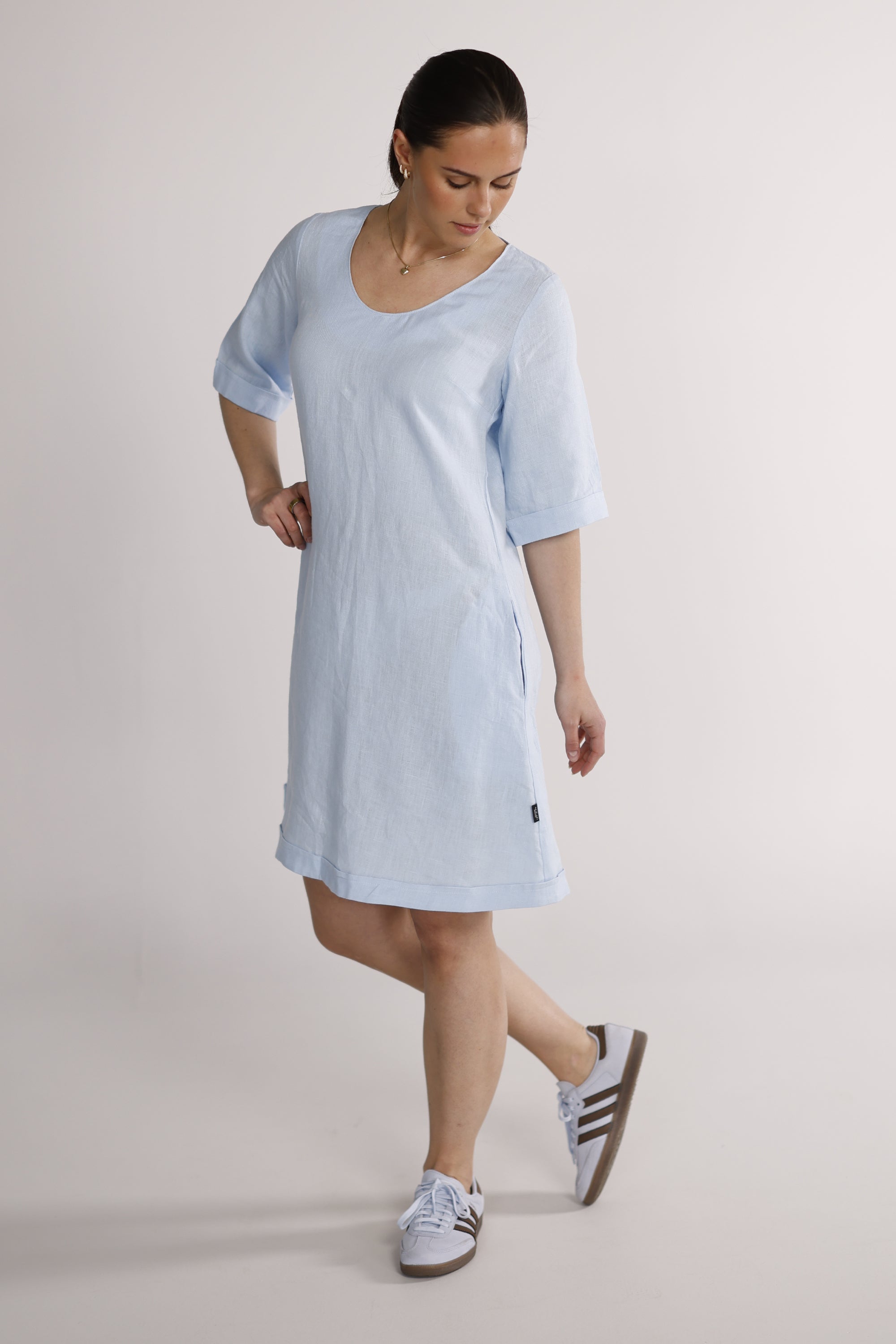 Mona sky blue linen dress