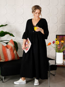 India svart melange boho chic kjole