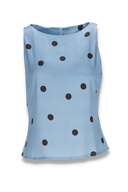 Alma blouse blue and brown polka dot