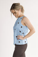 Alma blouse blue and brown polka dot