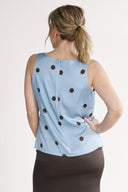 Alma blouse blue and brown polka dot