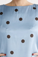 Alma blouse blue and brown polka dot