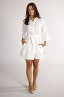 Astrid white short linen shirt dress