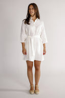 Astrid white short linen shirt dress