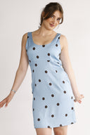 Dalia dress blue and brown polka dot