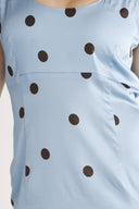 Dalia dress blue and brown polka dot