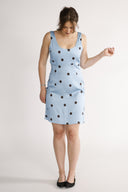 Dalia dress blue and brown polka dot