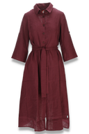 Women's burgundy linen shirt dress