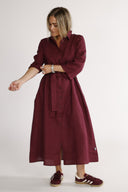 Women's burgundy linen shirt dress