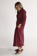 Women's burgundy linen shirt dress