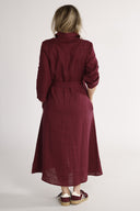 Women's burgundy linen shirt dress