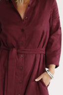 Women's burgundy linen shirt dress