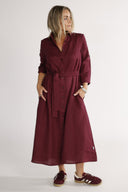Women's burgundy linen shirt dress