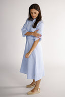 Women's sky-blue linen shirt dress