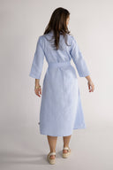 Women's sky-blue linen shirt dress