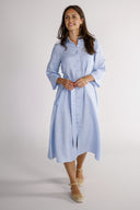 Women's sky-blue linen shirt dress