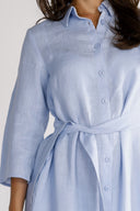 Women's sky-blue linen shirt dress