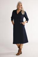 Kristine navy blue midi-length dress