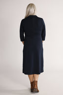 Kristine navy blue midi-length dress