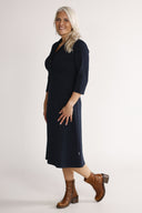 Kristine navy blue midi-length dress