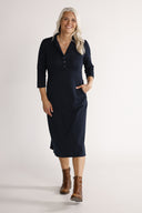 Kristine navy blue midi-length dress