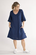 Mona navy linen dress