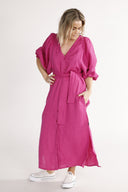 Olga cherry pink linen dress