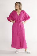 Olga cherry pink linen dress