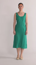 Aurora bottle green linen dress