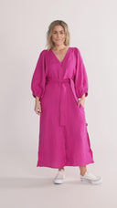 Olga cherry pink linen dress
