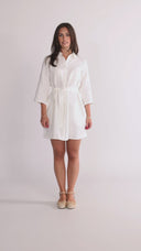 Astrid white short linen shirt dress
