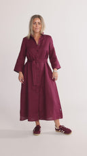 Women's burgundy linen shirt dress