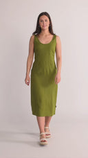 Aurora olive green linen dress