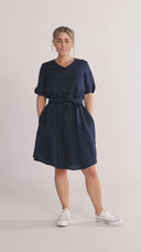 Alberte navy linen shirt dress