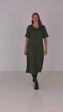Gyda combo green linen dress