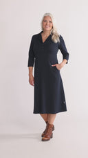 Kristine navy blue midi-length dress