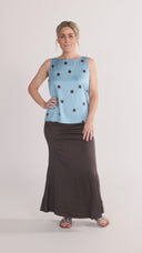 Alma blouse blue and brown polka dot