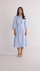Women's sky-blue linen shirt dress